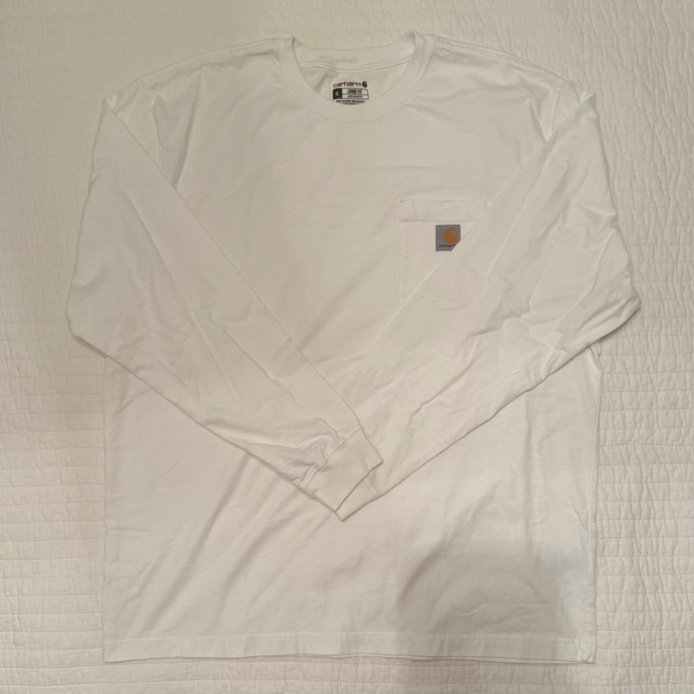 Carhartt Modern Western Minimalist Cabincore White Long Sleeve Shirt Size Large - Picture 2 of 14